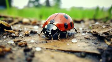 ai gegenereerd foto van lieveheersbeestje kever Aan een grond. generatief ai