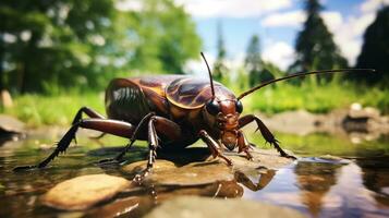 ai gegenereerd foto van reusachtig water kever Aan een grond. generatief ai