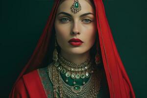 ai gegenereerd etnisch vrouw vervelend traditioneel Indisch kleding foto