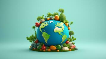 ai gegenereerd 3d voorwerpen van groenten in de omgeving van gelukkig aarde. generatief ai foto