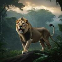 ai gegenereerd leeuw aanval, realistisch afbeeldingen van wild dier aanvallen foto
