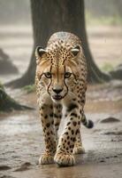 ai gegenereerd luipaard aanval, realistisch afbeeldingen van wild dier aanvallen foto