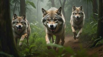 ai gegenereerd wolf's aanval, realistisch afbeeldingen van wild dier aanvallen foto