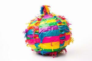 ai gegenereerd een kleurrijk pinata Aan een wit achtergrond foto