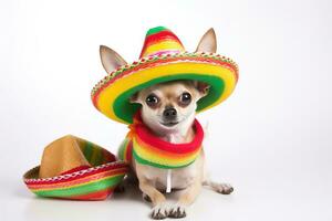 ai gegenereerd een chihuahua hond vervelend een sombrero en hoed foto