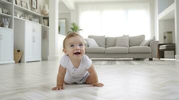 ai gegenereerd schattig baby houdende Aan een marmeren verdieping foto