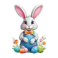 ai gegenereerd konijn met kleurrijk Pasen eieren foto
