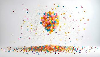 ai gegenereerd viering van kleur een levendig rangschikking van ballonnen en confetti foto