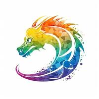 ai gegenereerd vaag logo met draak in regenboog Aan een wit achtergrond. generatief ai foto