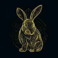 ai gegenereerd vaag logo met een schets konijn in geel Aan een zwart achtergrond. generatief ai foto