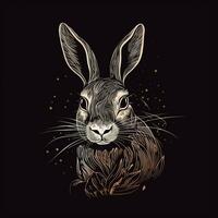 ai gegenereerd vaag logo met een konijn in wit Aan een zwart achtergrond. generatief ai foto