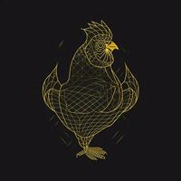 ai gegenereerd vaag logo met een schets kip in geel Aan een zwart achtergrond. generatief ai foto