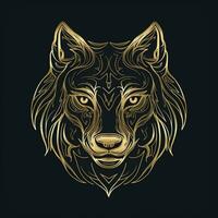 ai gegenereerd vaag logo met een wolf hoofd in goud Aan een zwart achtergrond. generatief ai foto