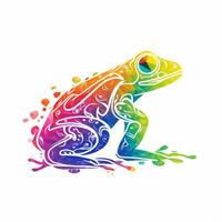 ai gegenereerd vaag logo met een kikker in regenboog Aan een wit achtergrond. generatief ai foto