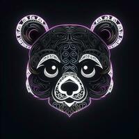 ai gegenereerd gelaagdheid logo met panda hoofd in wit neon Aan een zwart achtergrond. generatief ai foto