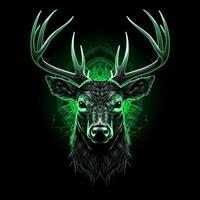 ai gegenereerd een mascotte logo met een hert hoofd in groen neon. generatief ai foto