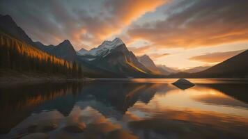 ai gegenereerd bergen weerspiegeld in een meer Bij zonsopkomst, generatief ai foto