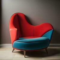 ai gegenereerd rood en blauw fauteuil in modern interieur. generatief ai foto