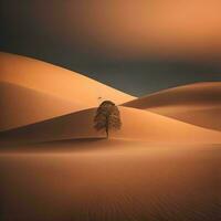 ai gegenereerd silhouet van een boom in de zand duinen van de Sahara woestijn. generatief ai foto