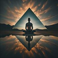 ai gegenereerd meditatie in lotus positie met reflectie in water, generatief ai foto