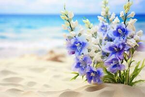 ai gegenereerd bloemen Aan strand foto