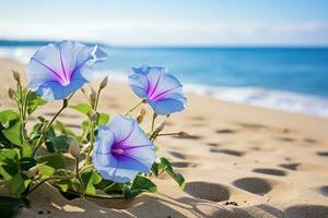 ai gegenereerd bloemen Aan strand foto