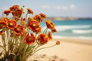 ai gegenereerd bloemen Aan strand foto