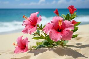 ai gegenereerd bloemen Aan strand foto