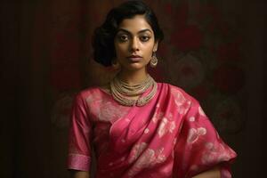 ai gegenereerd elegant Indisch vrouw in roze foto