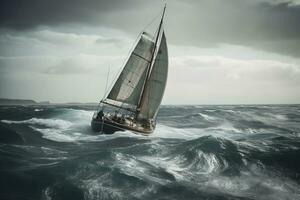 ai gegenereerd het zeilen boot Bij zee. neurale netwerk ai gegenereerd foto