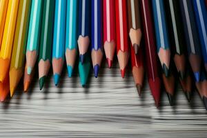 ai gegenereerd potlood spectrum een mengen van school- potloden in divers kleuren foto