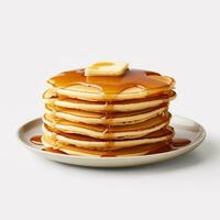 ai gegenereerd verzameling van visueel aantrekkelijk ontbijt pannekoeken met boter en siroop Aan top foto