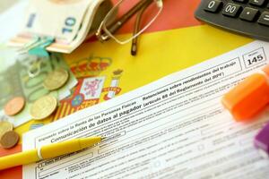 Modelo 145 Spaans belasting het formulier toegewijd naar persoonlijk inkomen belasting irpf foto