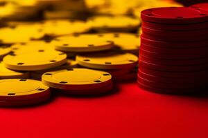 ai gegenereerd casino chips in rood en geel kleuren. neurale netwerk ai gegenereerd foto