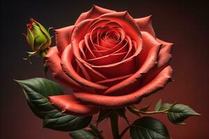 ai gegenereerd mooi rood roos Aan een donker achtergrond, detailopname. generatief ai foto
