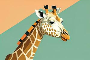 ai gegenereerd giraffe geïsoleerd Aan groen achtergrond. tekenfilm stijl. vector illustratie. ai generatief foto