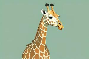 ai gegenereerd giraffe geïsoleerd Aan groen achtergrond. tekenfilm stijl. vector illustratie. ai generatief foto