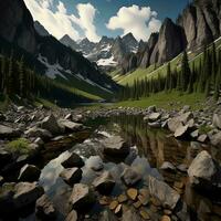 ai gegenereerd berg meer in de hooglanden van Canada. generatief ai foto