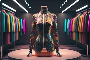 ai gegenereerd futuristische mode mannequin in de op te slaan. ai generatief foto