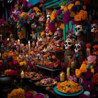 ai gegenereerd dag van de dood, dia de los Muertos in Mexico stad. generatief ai foto