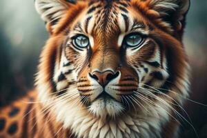 ai gegenereerd detailopname portret van een mooi tijger in de Woud. dier portret. generatief ai foto