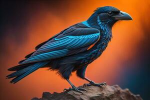 ai gegenereerd dichtbij omhoog portret van een zwart raaf, corvus corax. ai generatief foto