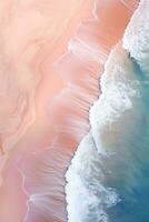 ai gegenereerd abstract golven Aan roze zand strand overhead visie foto