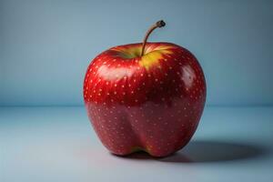 ai gegenereerd rood appel Aan een blauw achtergrond. generatief ai foto