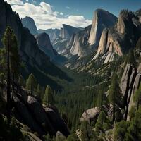 ai gegenereerd yosemite nationaal park, Californië, Verenigde staten. panoramisch visie. generatief ai foto