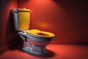 ai gegenereerd toilet kom in een rood kamer. generatief ai foto