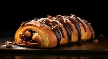 ai gegenereerd chocoholic winter brioche overwogen wijn, geglaceerd peren en walnoten foto