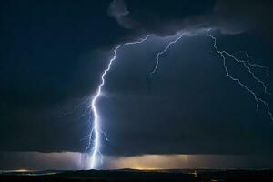 ai gegenereerd bliksem stakingen over- de stad van persoon, Colorado foto