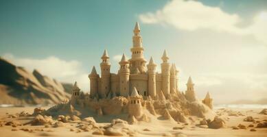 ai gegenereerd een kasteel gemaakt van zand in de strand foto