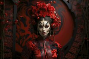 ai gegenereerd geisha, kabuki, in de stijl van futurist beweringen, generatief ai foto